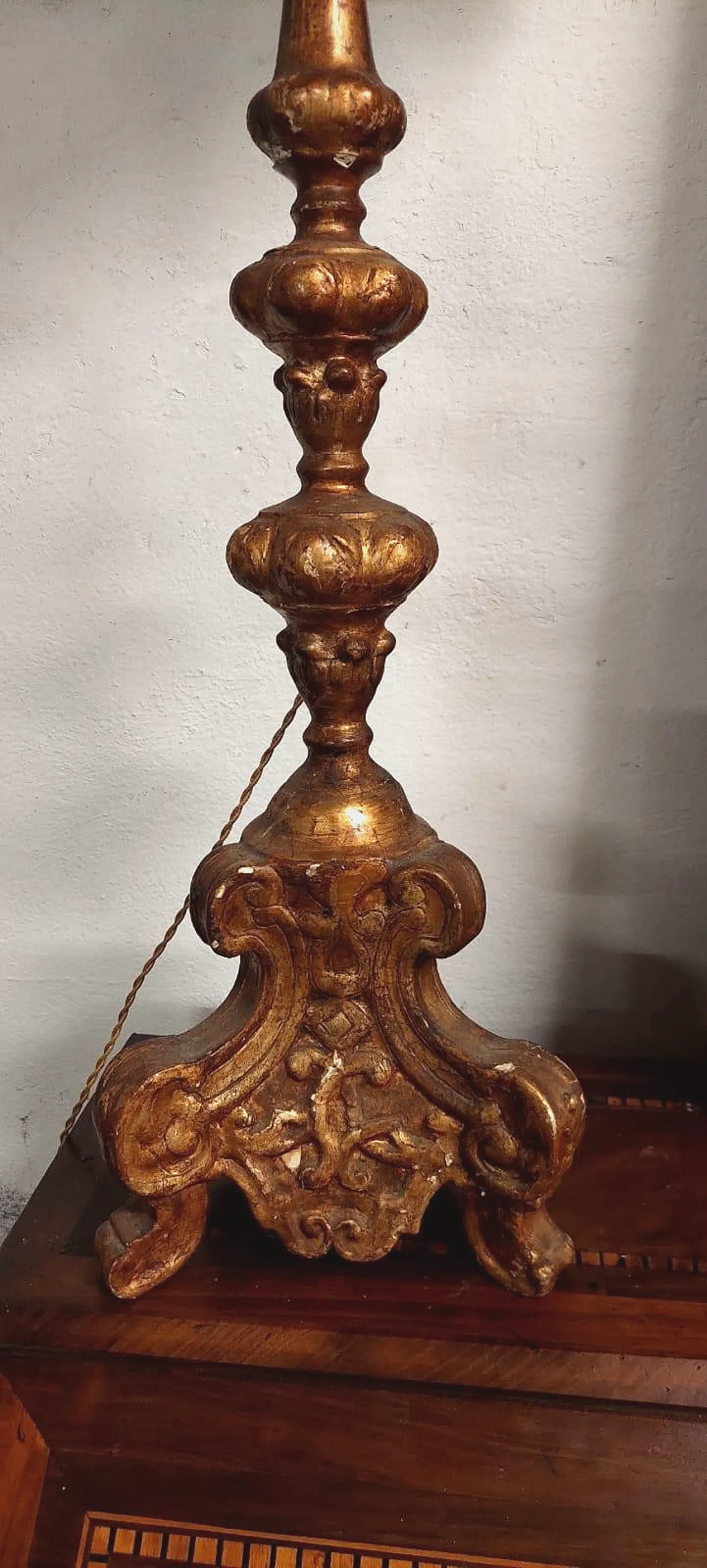 Candlestick lamp in electrified gilded wood, 18th century 4