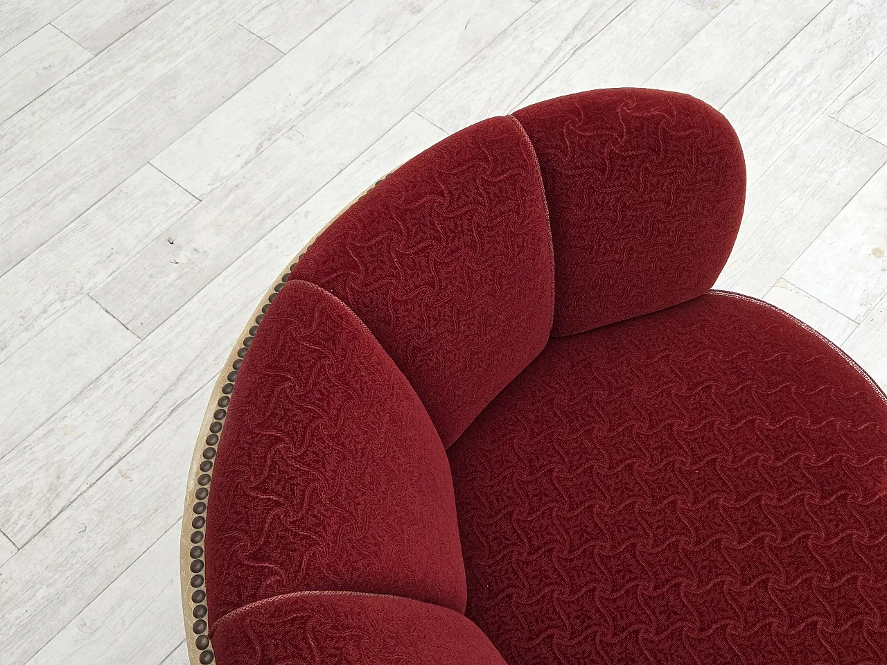Danish curved 2-seater sofa, red/beige wool fabric, 1960s 11