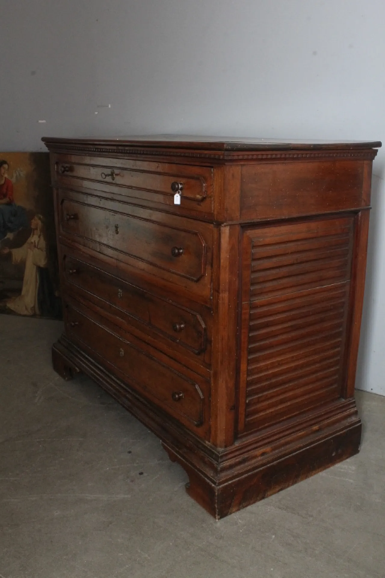 Chest of drawers Carlo X solid walnut, with inlaid star, 1830 15