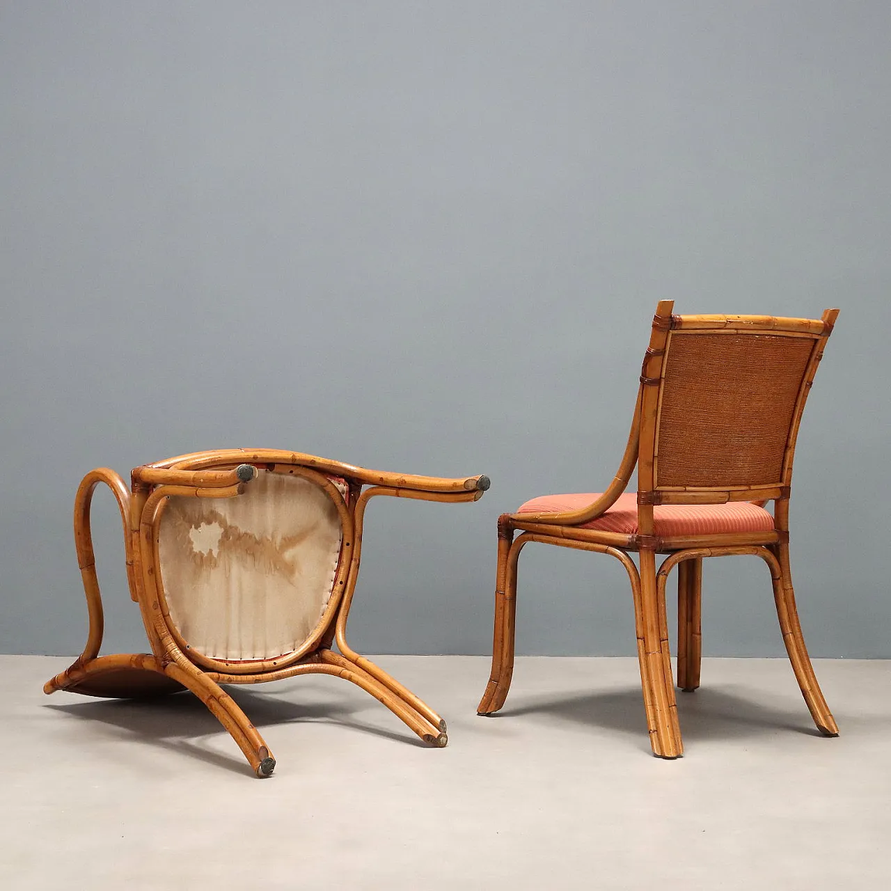 12 Chairs in bamboo, wicker and fabric, 1960s 10