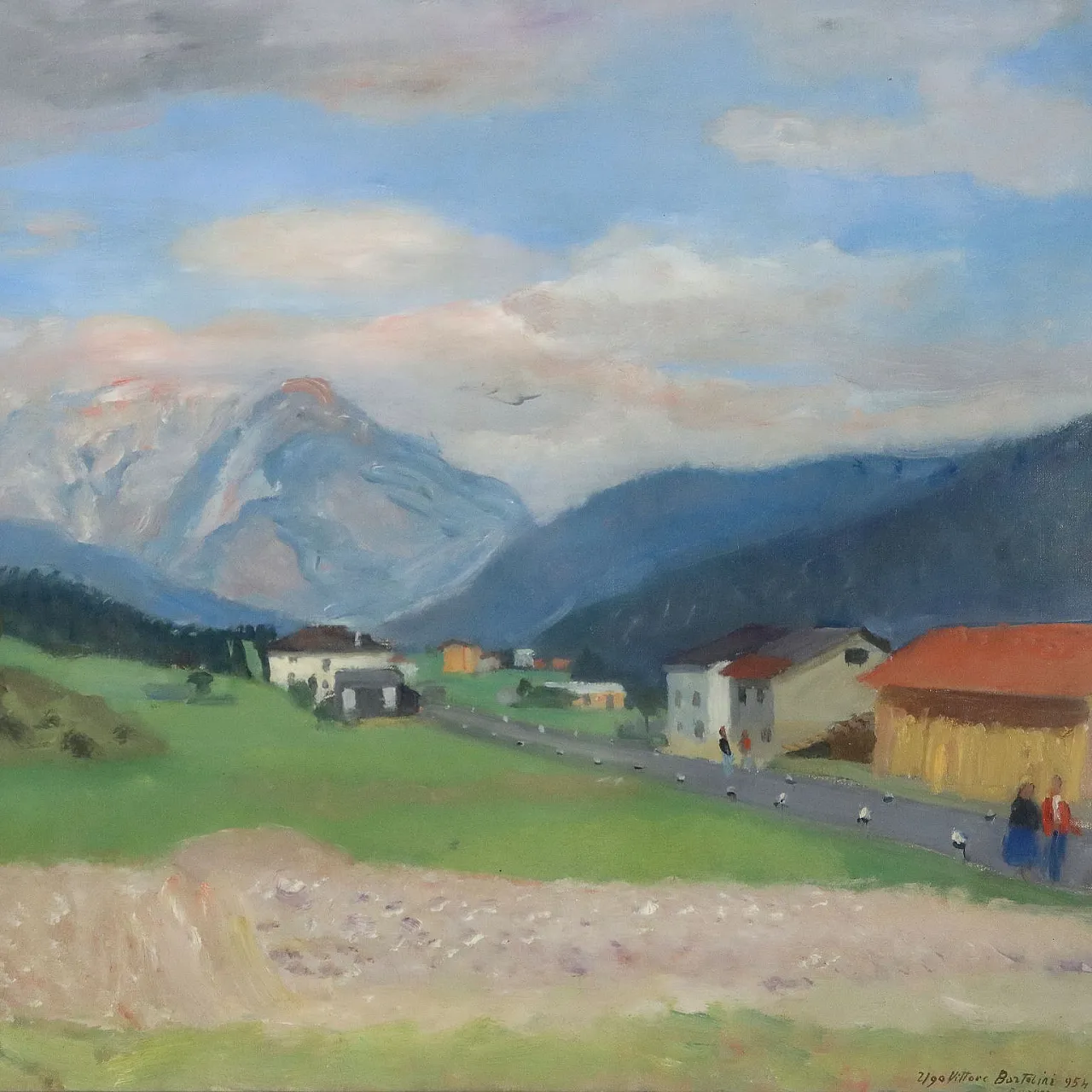 Pittura moderna di Ugo Vittore Bartolini, olio su tela, anni '50 3