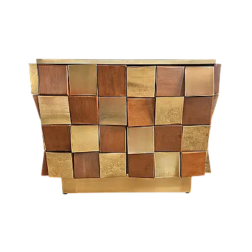 Credenza due ante in ottone e legno, anni '90