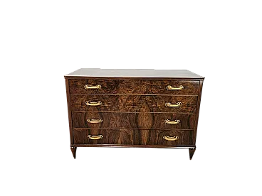 Comò Art Decò in radica di noce con quattro cassetti