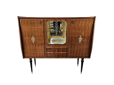 Vetrina Mid Century rivestita in mogano con piano in vetro