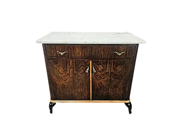 Toilette in radica di mogano con piano in marmo bianco, anni '50