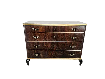 Comò in mogano e acero con piedi laccati, anni '50