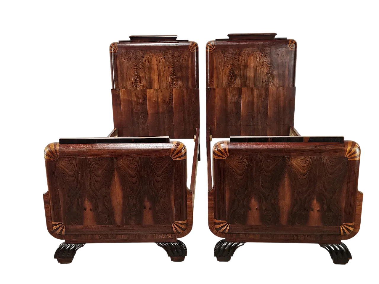 Pair of single beds art deco in mahogany and pink maple 22