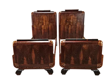 Coppia di letti singoli Art Decò in mogano e acero rosa