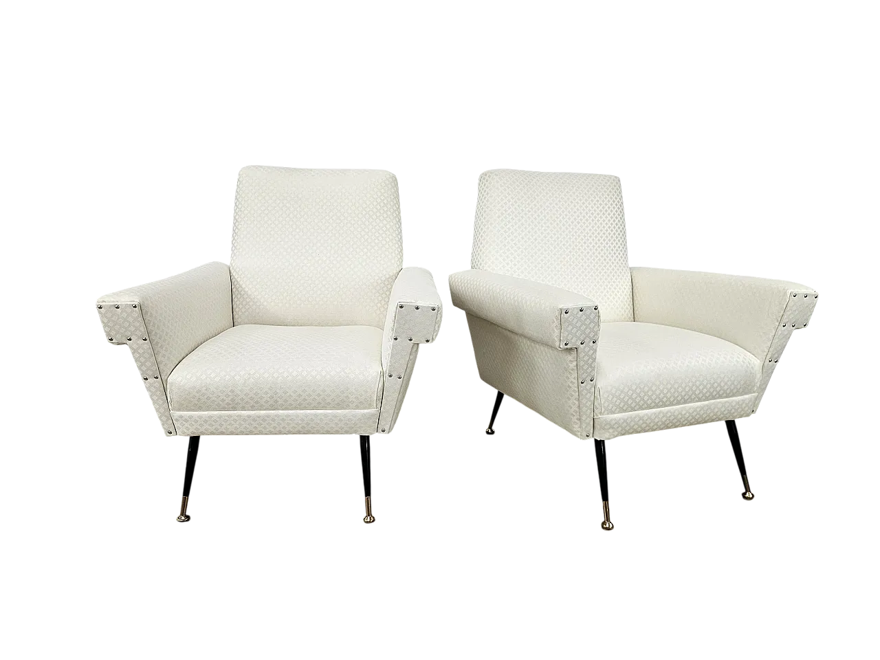 Italian Armchairs Ski Fabric Design With Iron Feet, 1950s 20