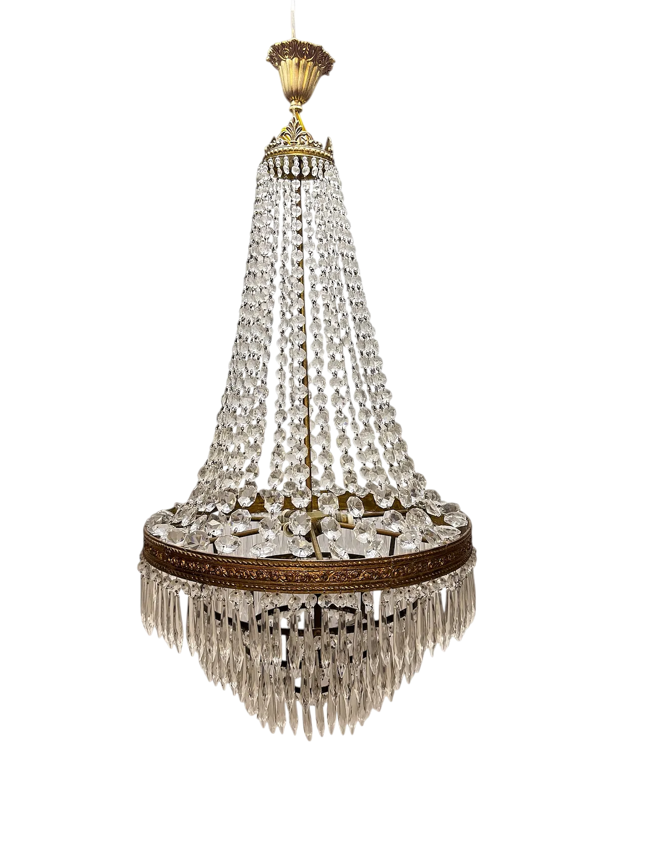 French Empire Style Cascade Crystal and Ottone Chandelier 11