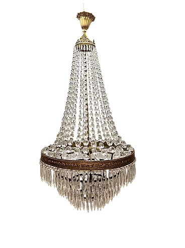 French Empire Style Cascade Crystal and Ottone Chandelier