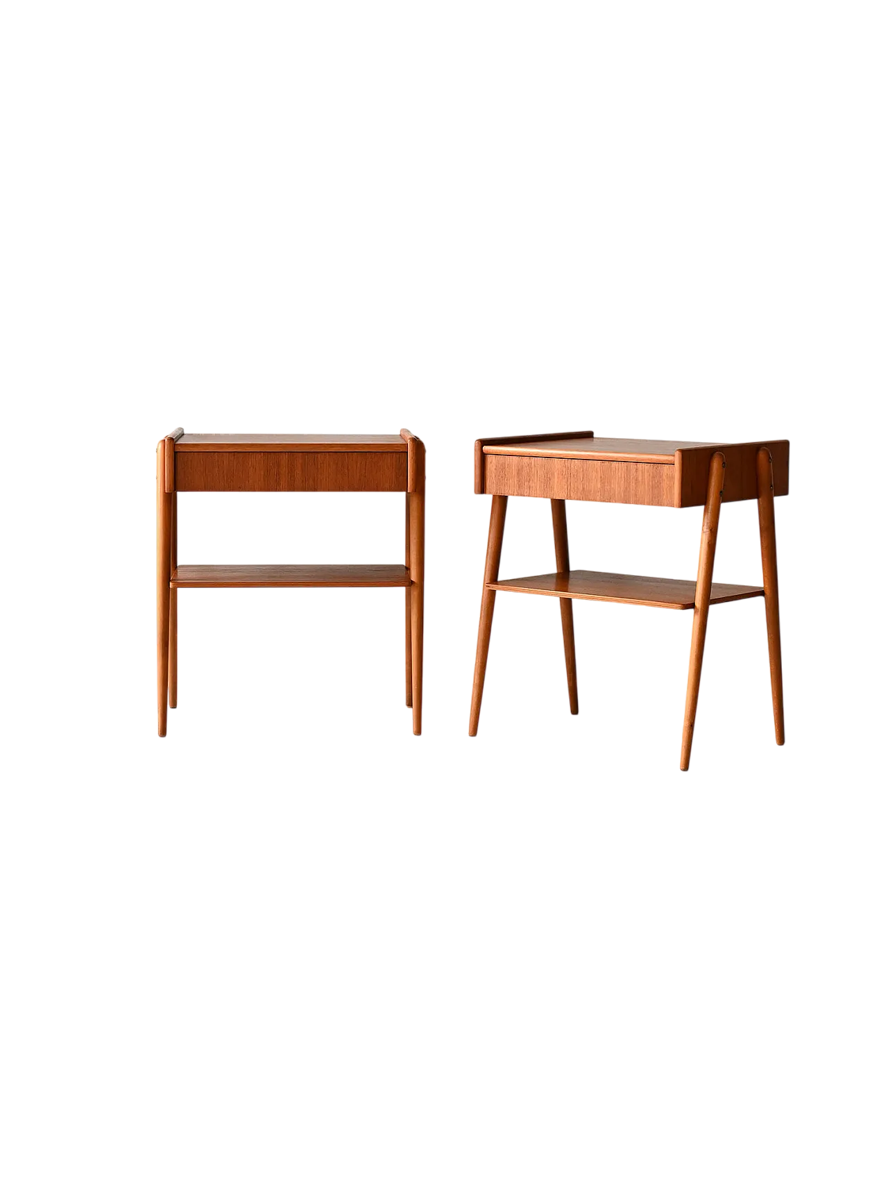 Pair of Scandinavian Teak bedside tables with retractable drawer, 60s 10