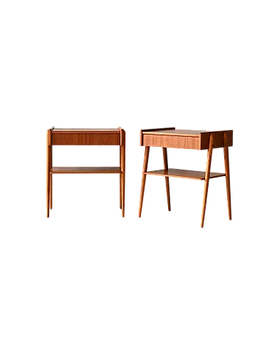 Pair of Scandinavian Teak bedside tables with retractable drawer, 60s