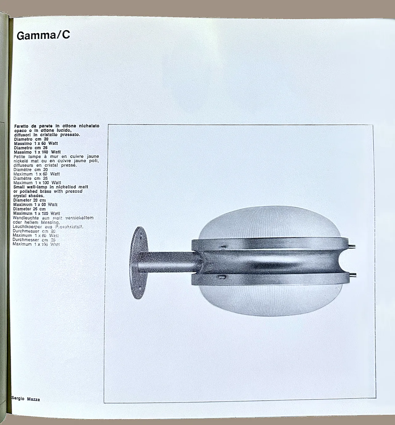 Lampada da parete Gamma di Sergio Mazza per Artemide, anni '60 7