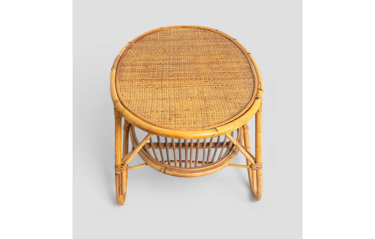 Tavolino da salotto in bambù e rattan, anni '60 3