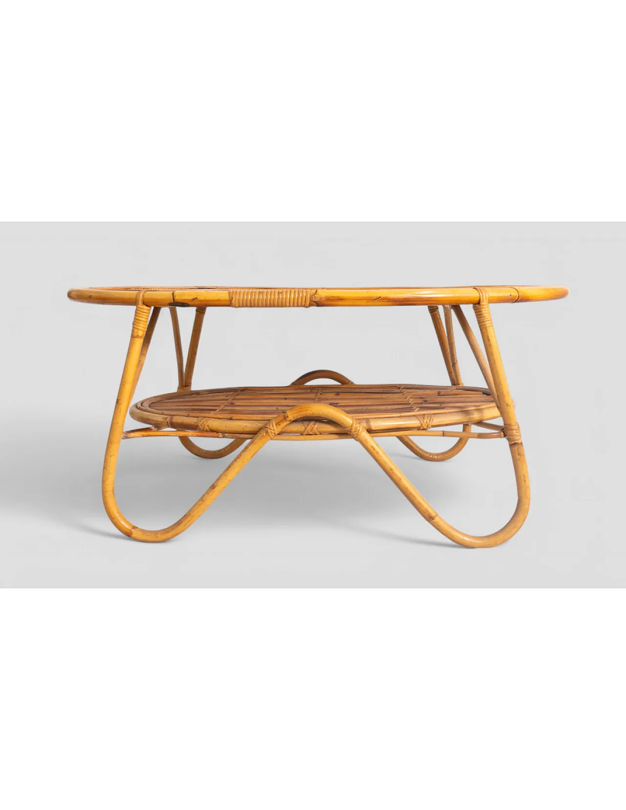 Tavolino da salotto in bambù e rattan, anni '60 4