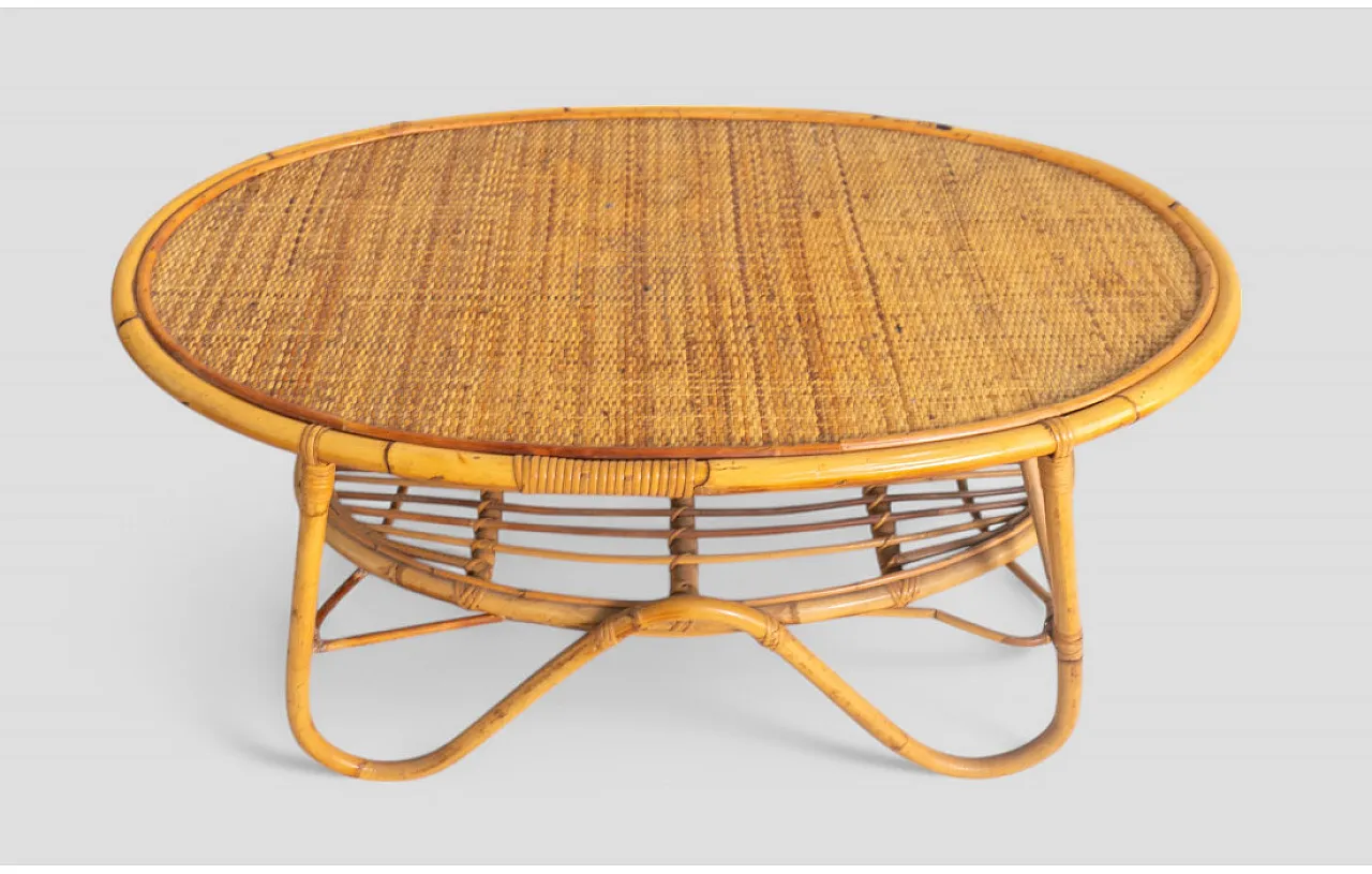 Tavolino da salotto in bambù e rattan, anni '60 5