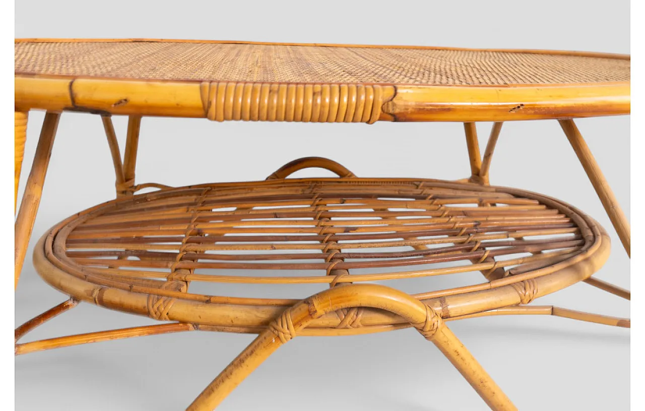 Tavolino da salotto in bambù e rattan, anni '60 6