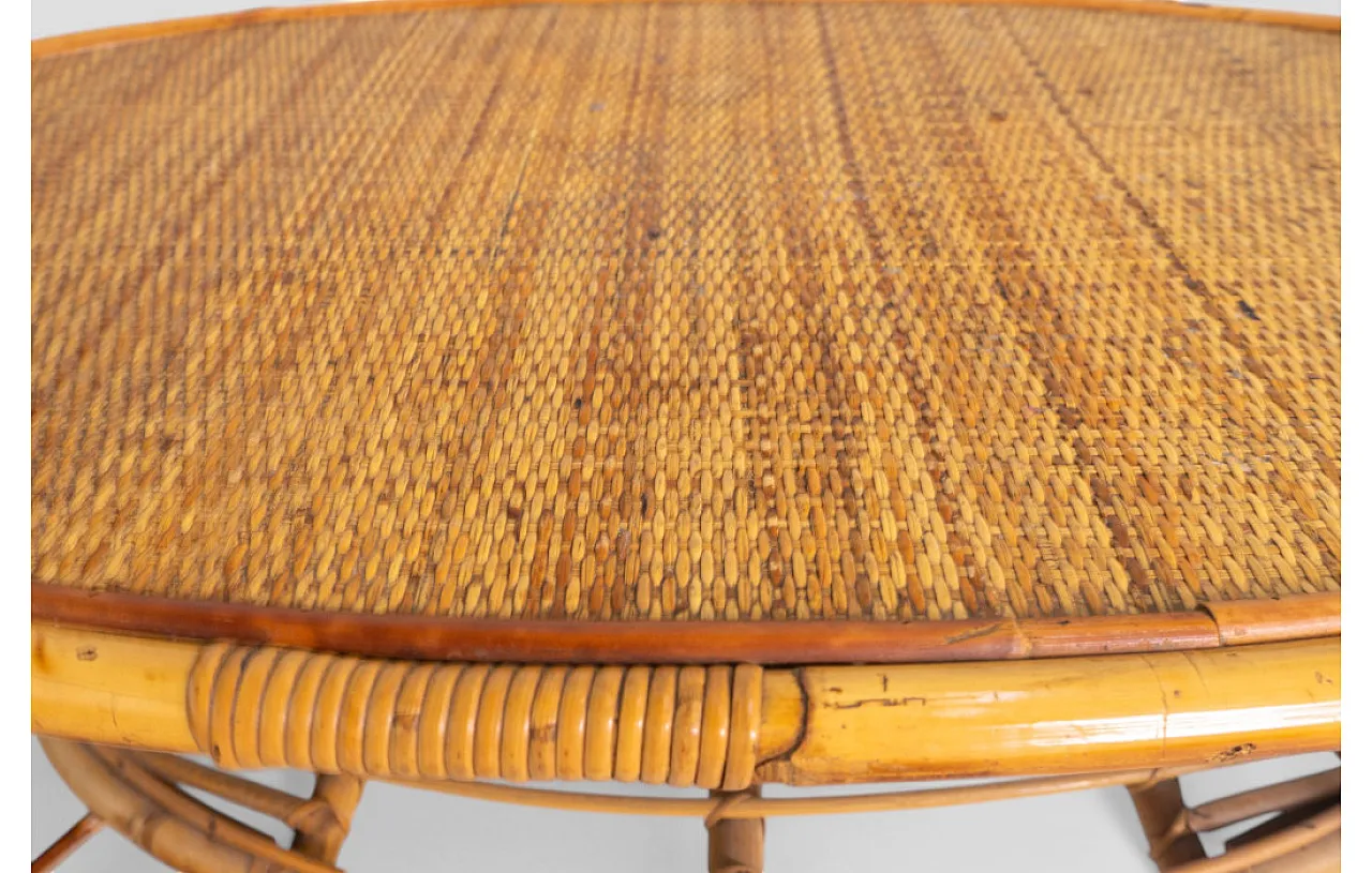 Tavolino da salotto in bambù e rattan, anni '60 7