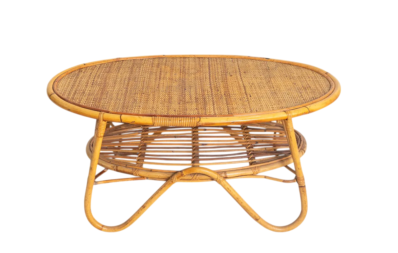 Tavolino da salotto in bambù e rattan, anni '60 8