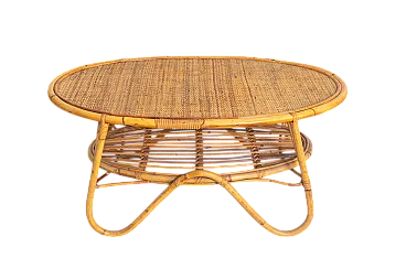 Tavolino da salotto in bambù e rattan, anni '60