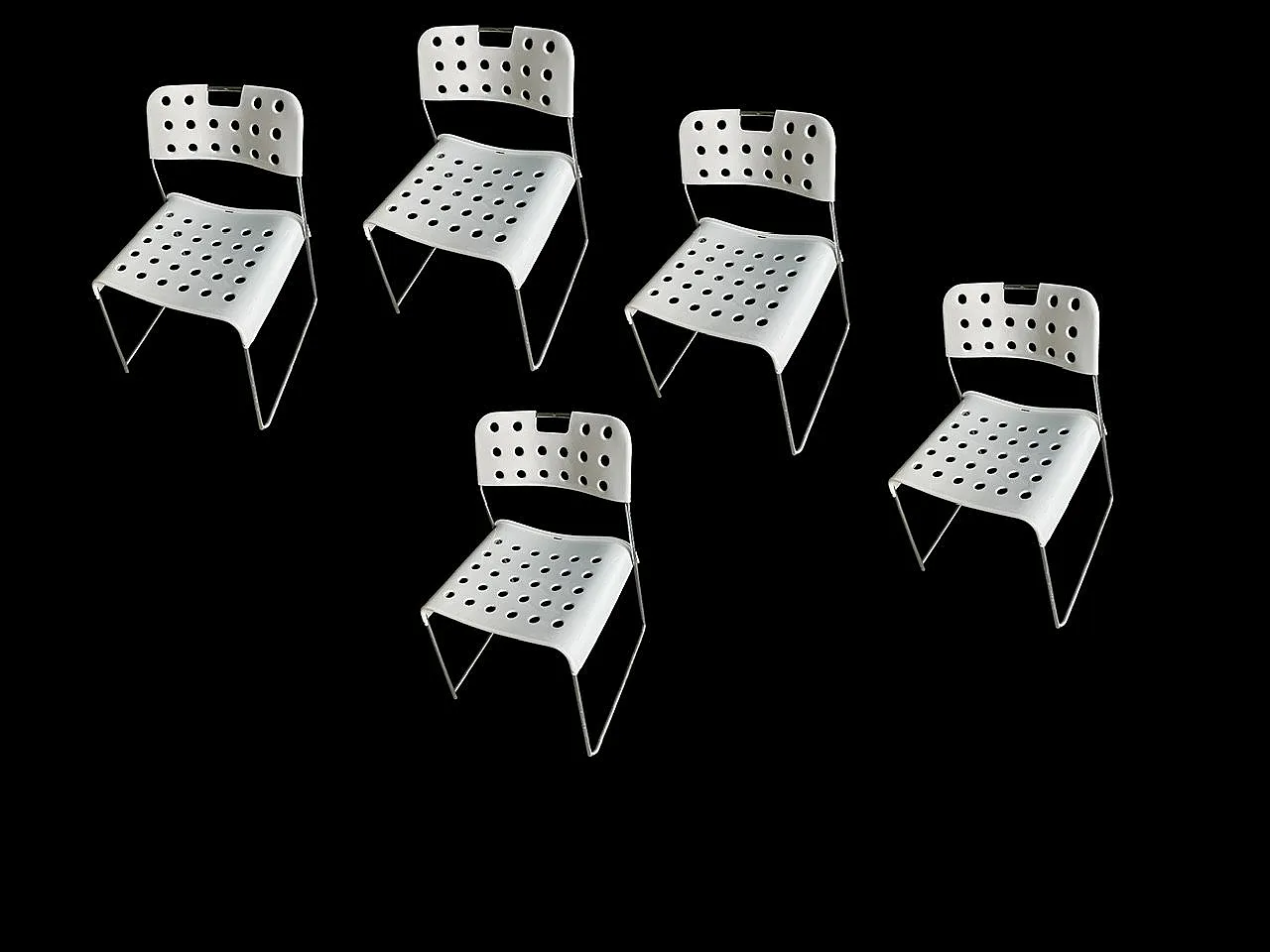 White Metal Omkstak Chairs from Bieffeplast, 1970s, Set of 5 2