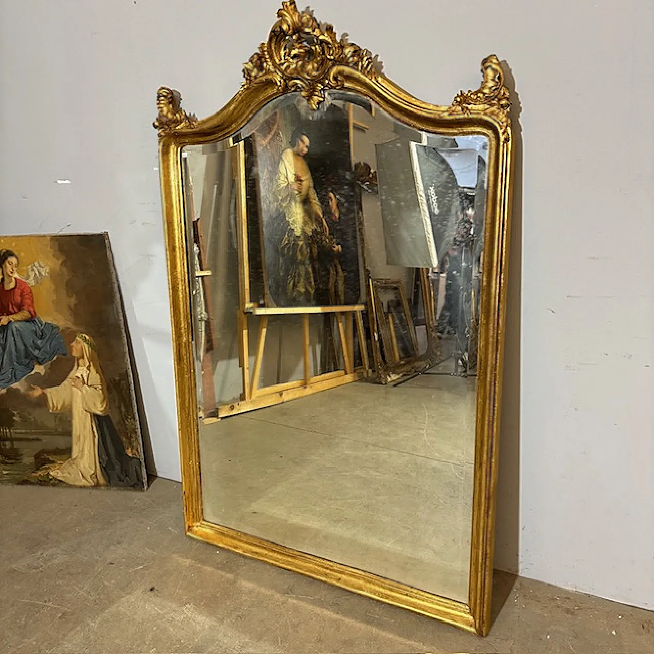 Specchiera Luigi XVI Francia dorata specchio molato, primi '900 1