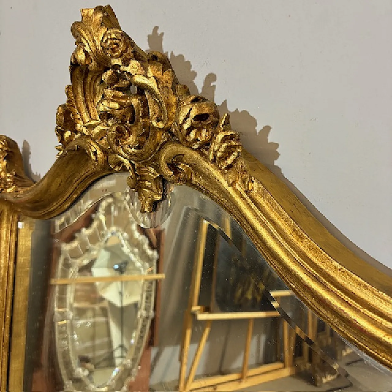 Specchiera Luigi XVI Francia dorata specchio molato, primi '900 6