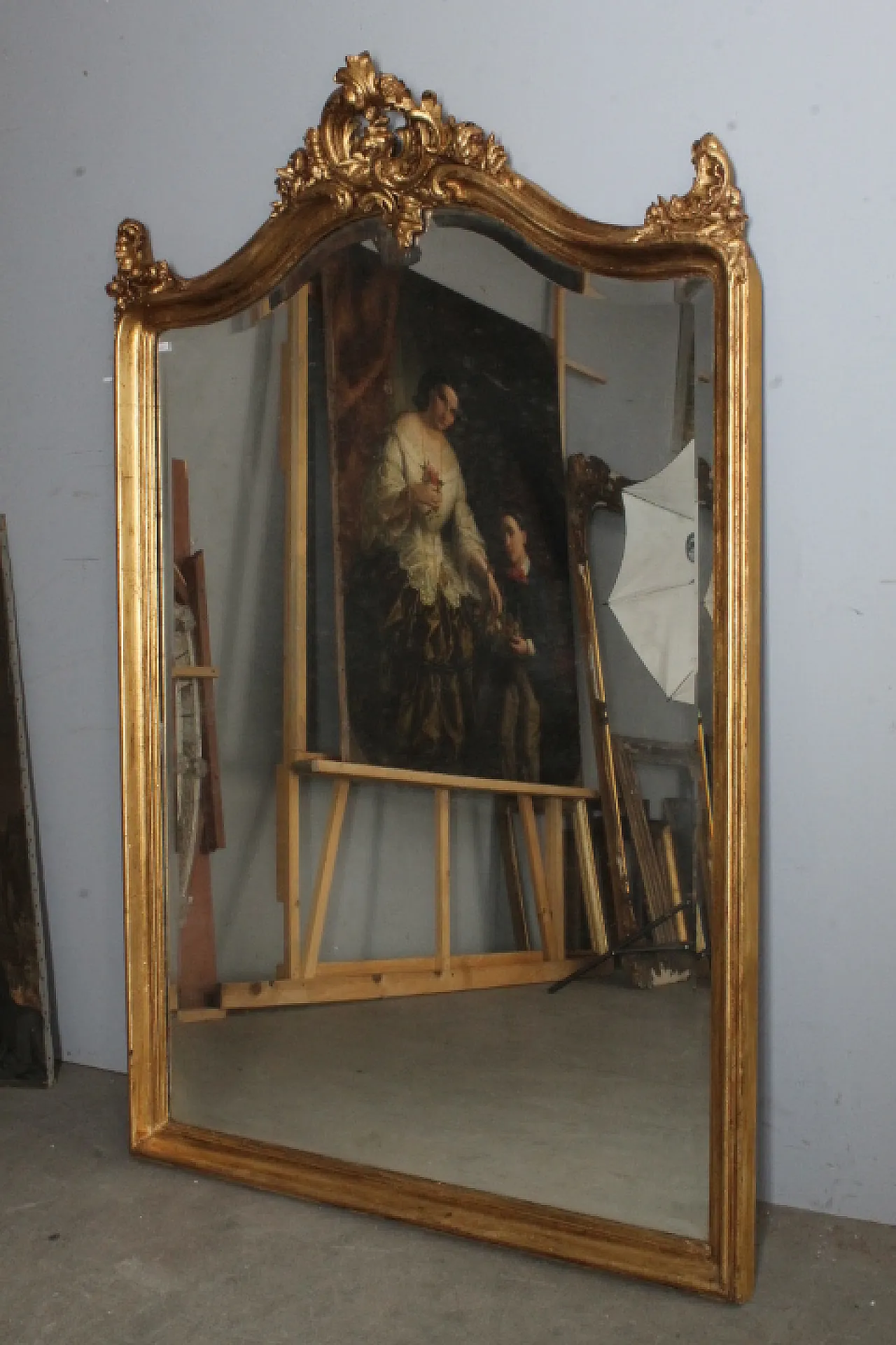 Specchiera Luigi XVI Francia dorata specchio molato, primi '900 10