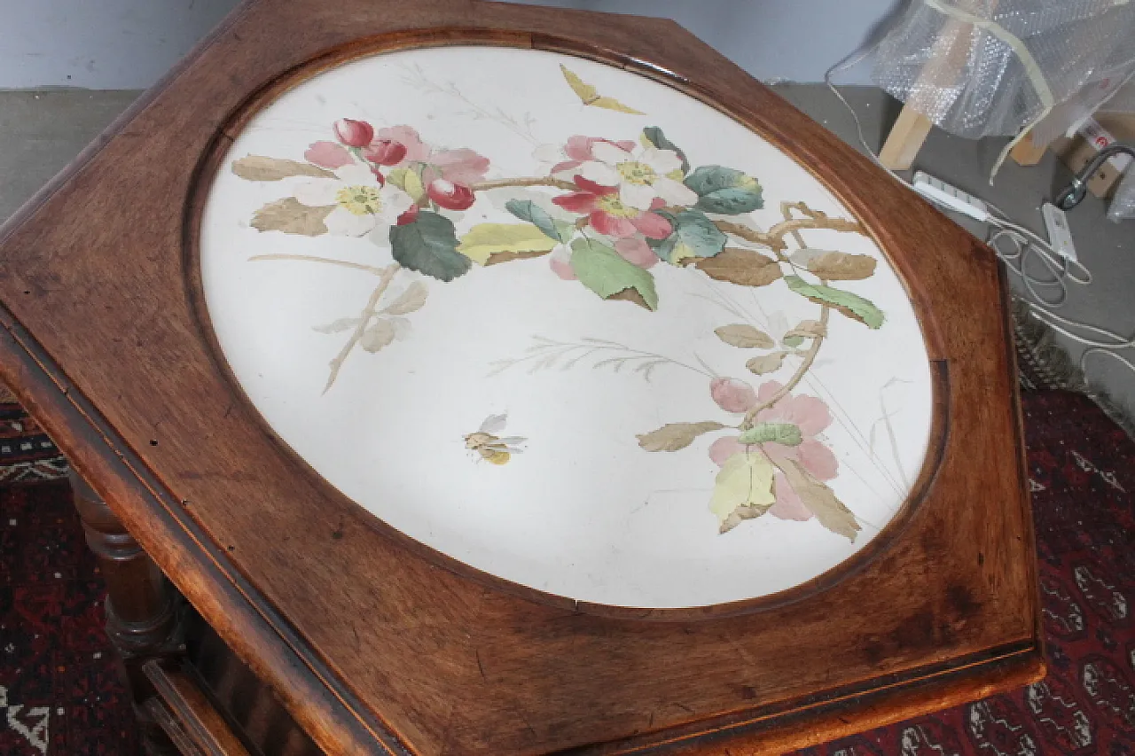 Liberty hexagonal table with painted ceramic plans, 30s 8