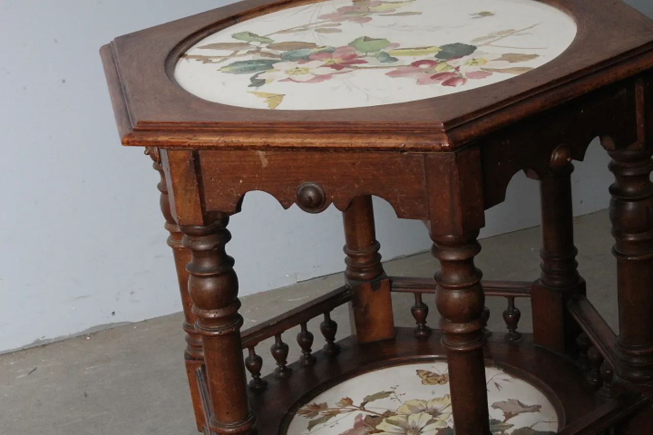 Liberty hexagonal table with painted ceramic plans, 30s 12