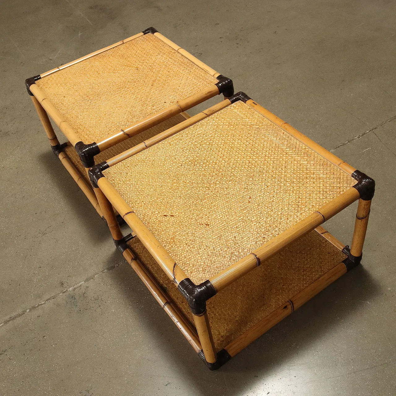 Pair of square bamboo coffee tables, 1980s 3