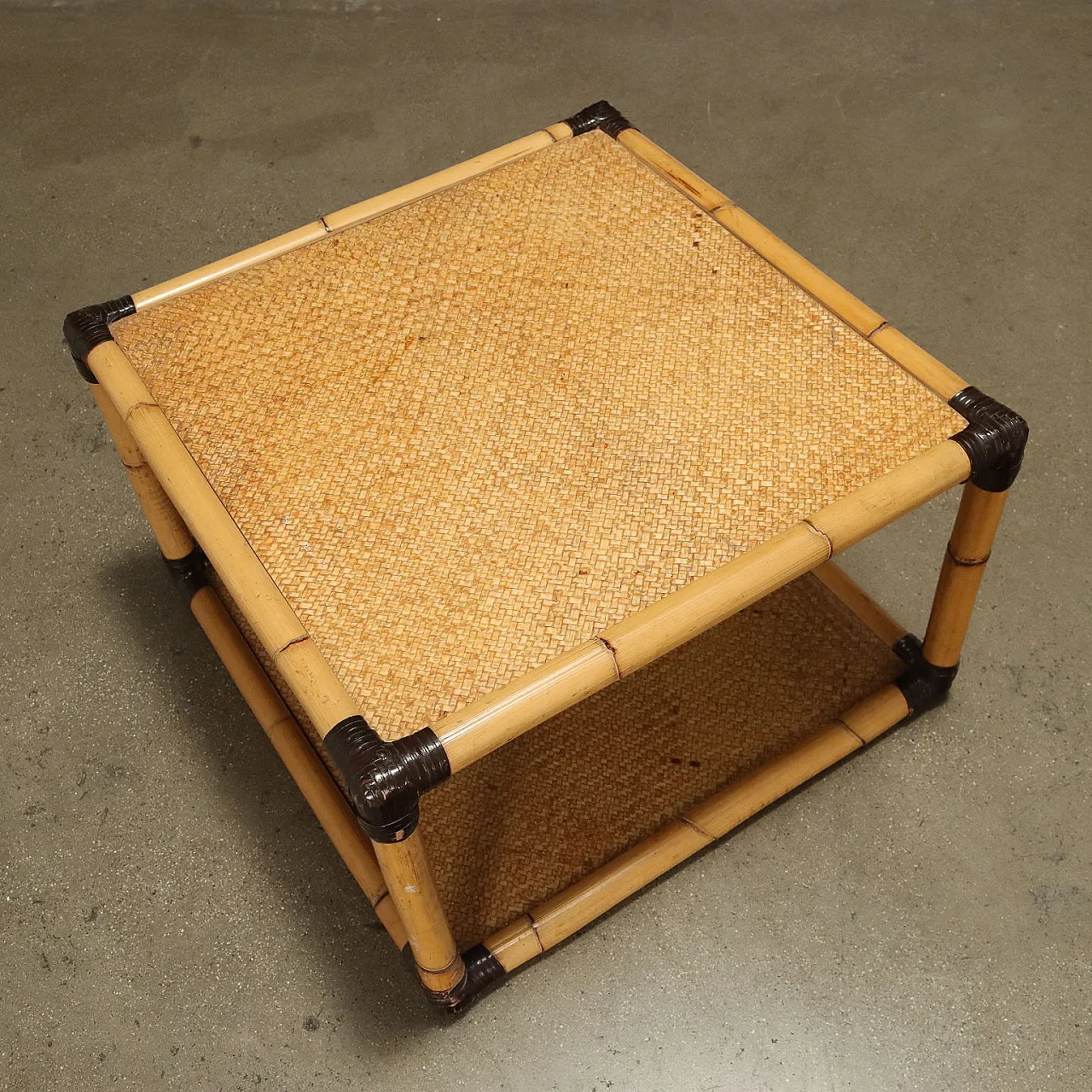 Pair of square bamboo coffee tables, 1980s 4