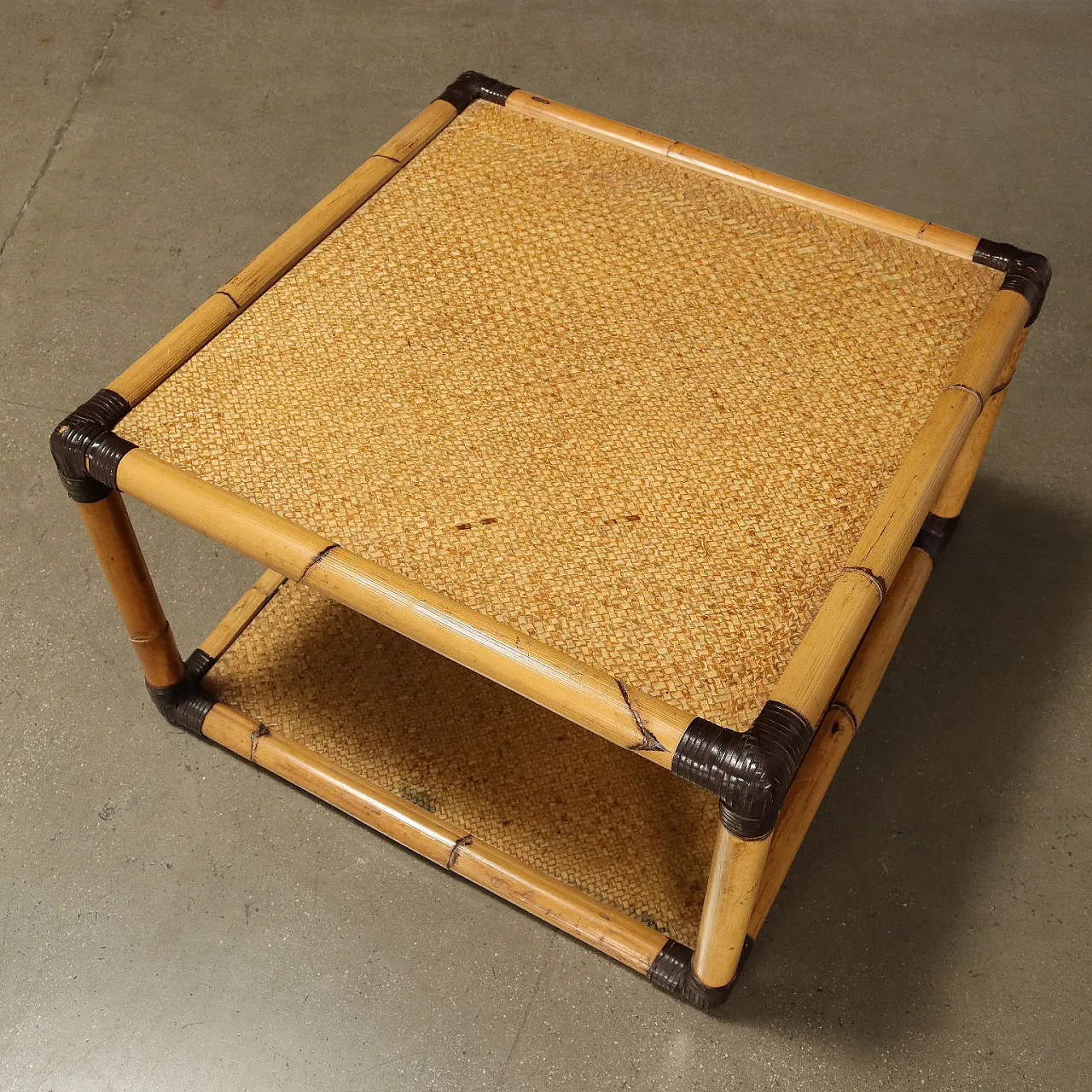 Pair of square bamboo coffee tables, 1980s 5