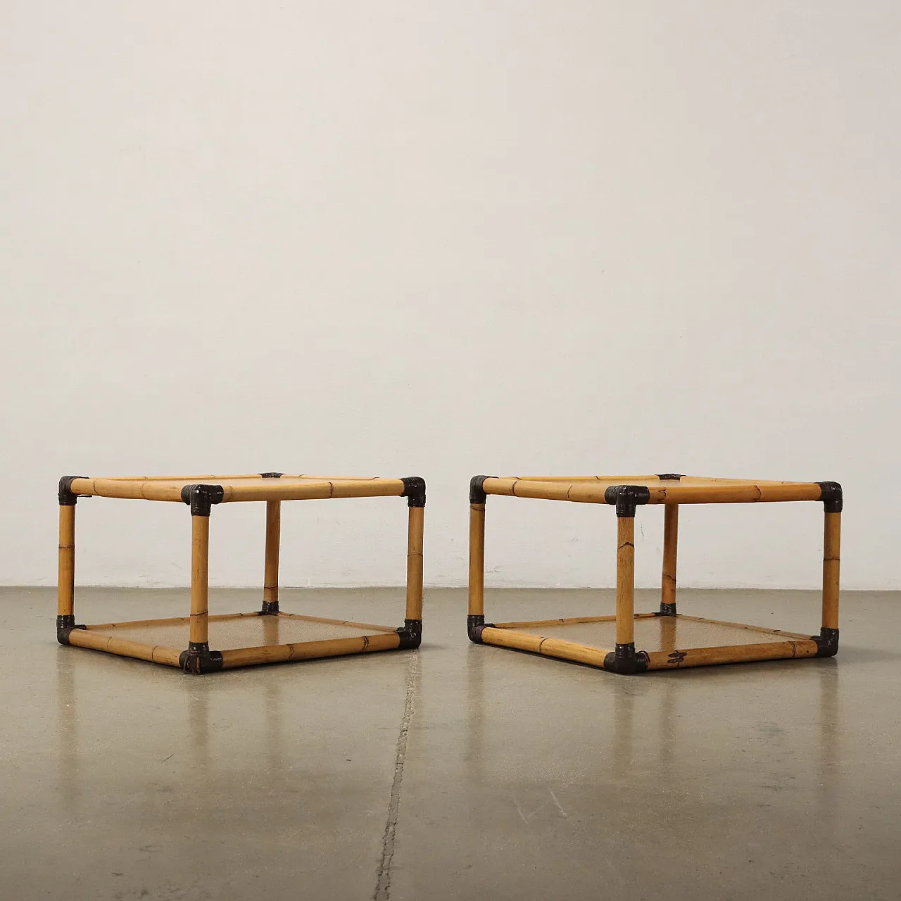 Pair of square bamboo coffee tables, 1980s 8