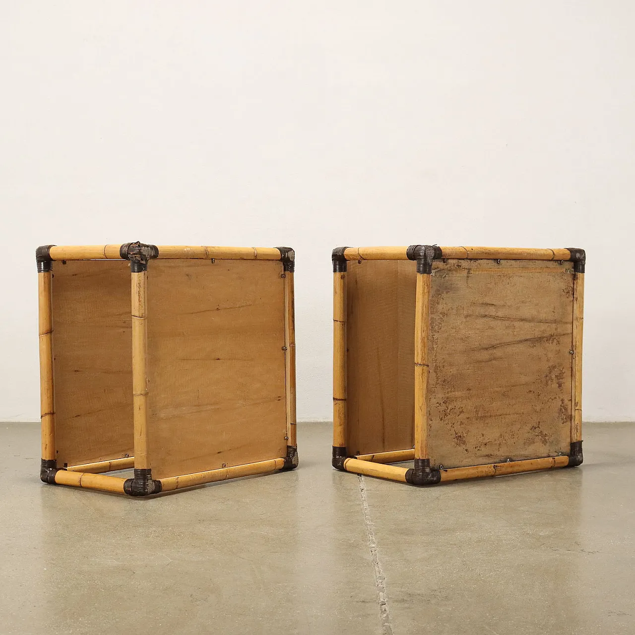 Pair of square bamboo coffee tables, 1980s 9