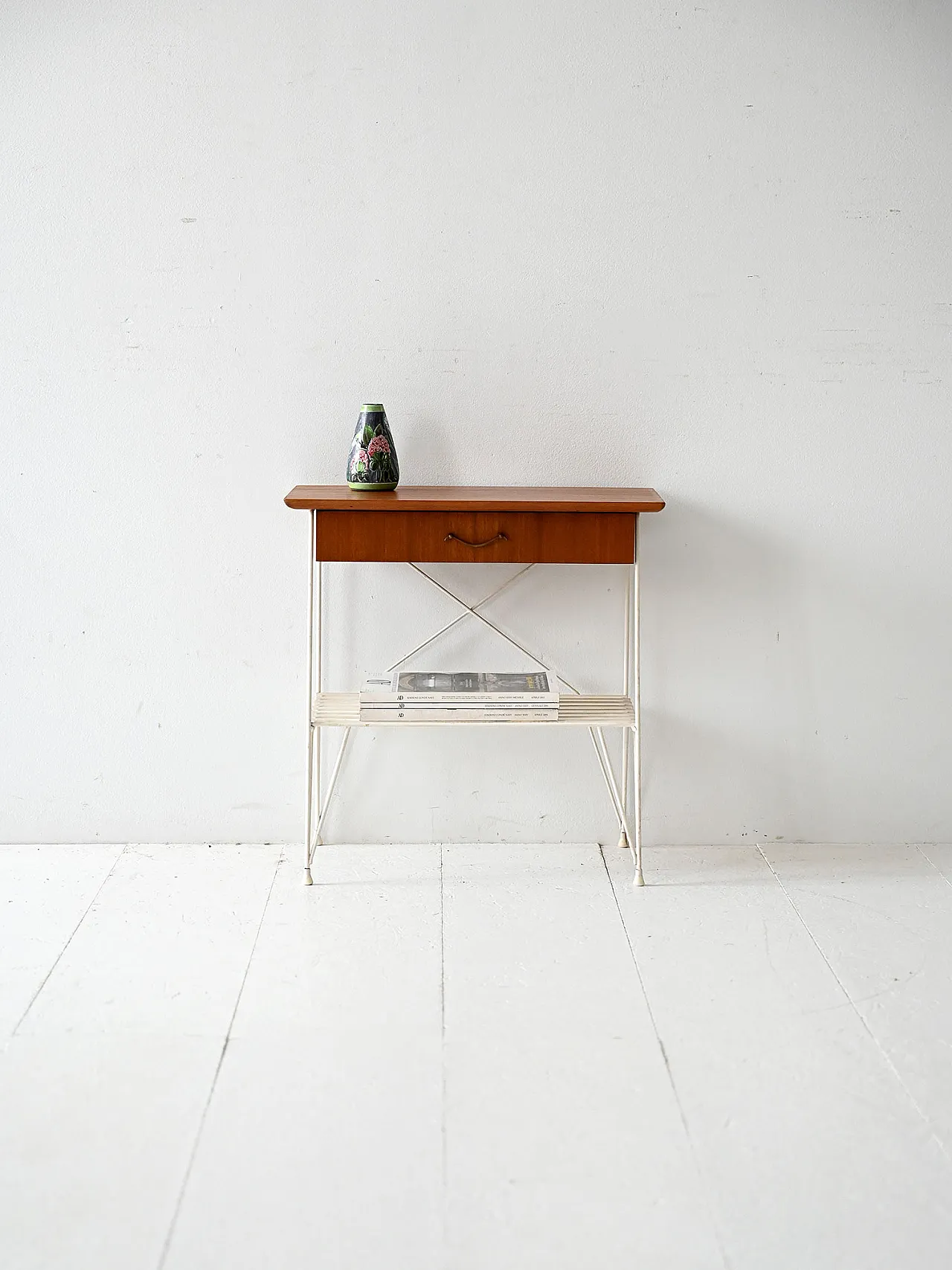 Scandinavian bedside table in metal and mahogany, 1960s 1