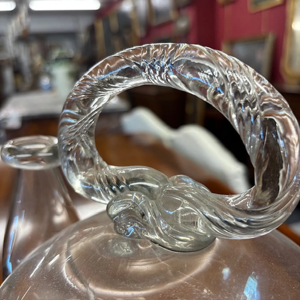 Antica brocca in vetro soffiato per acqua santa, '700 3