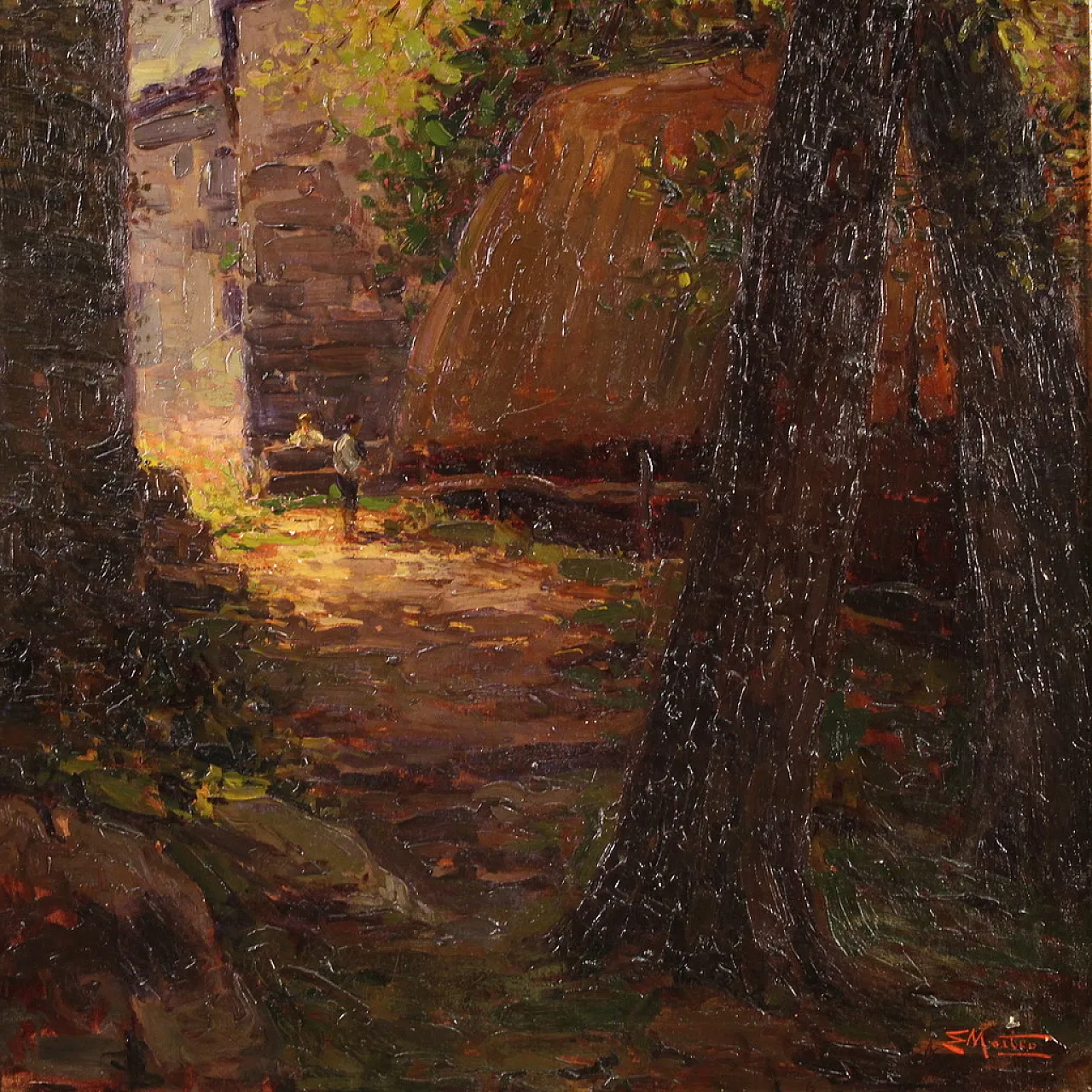 Italian impressionist painting of a countryside view with characters 5