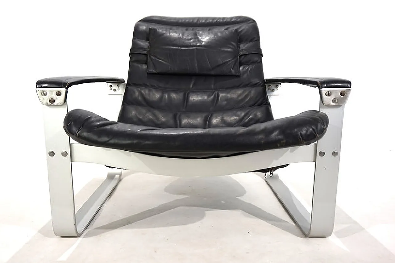 Sedia da salotto in pelle Asko Pulkka di Ilmari Lappalainen, anni '60 7