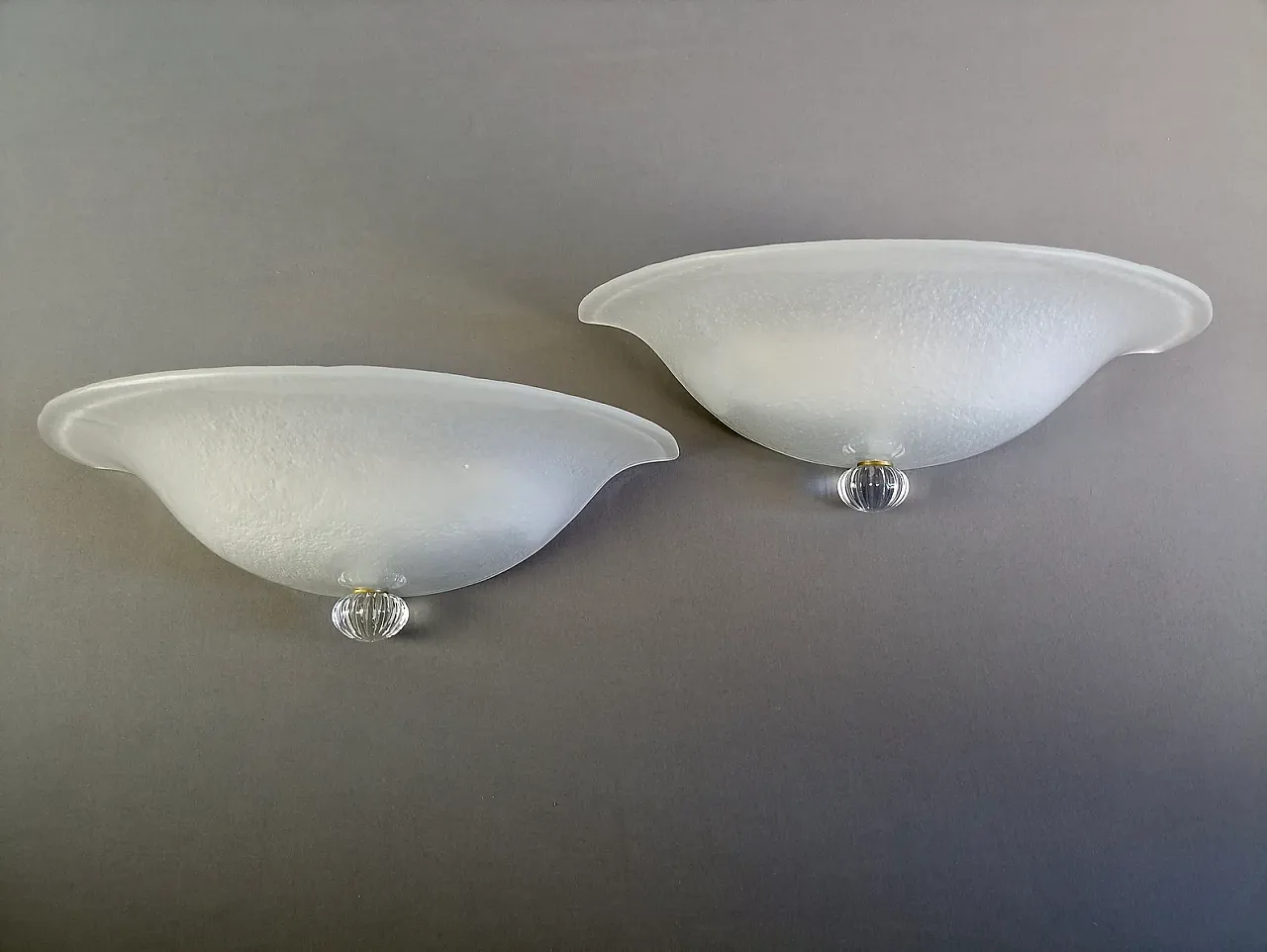 Pair of glass and metal wall lamps by Aureliano Toso, 1990s 3