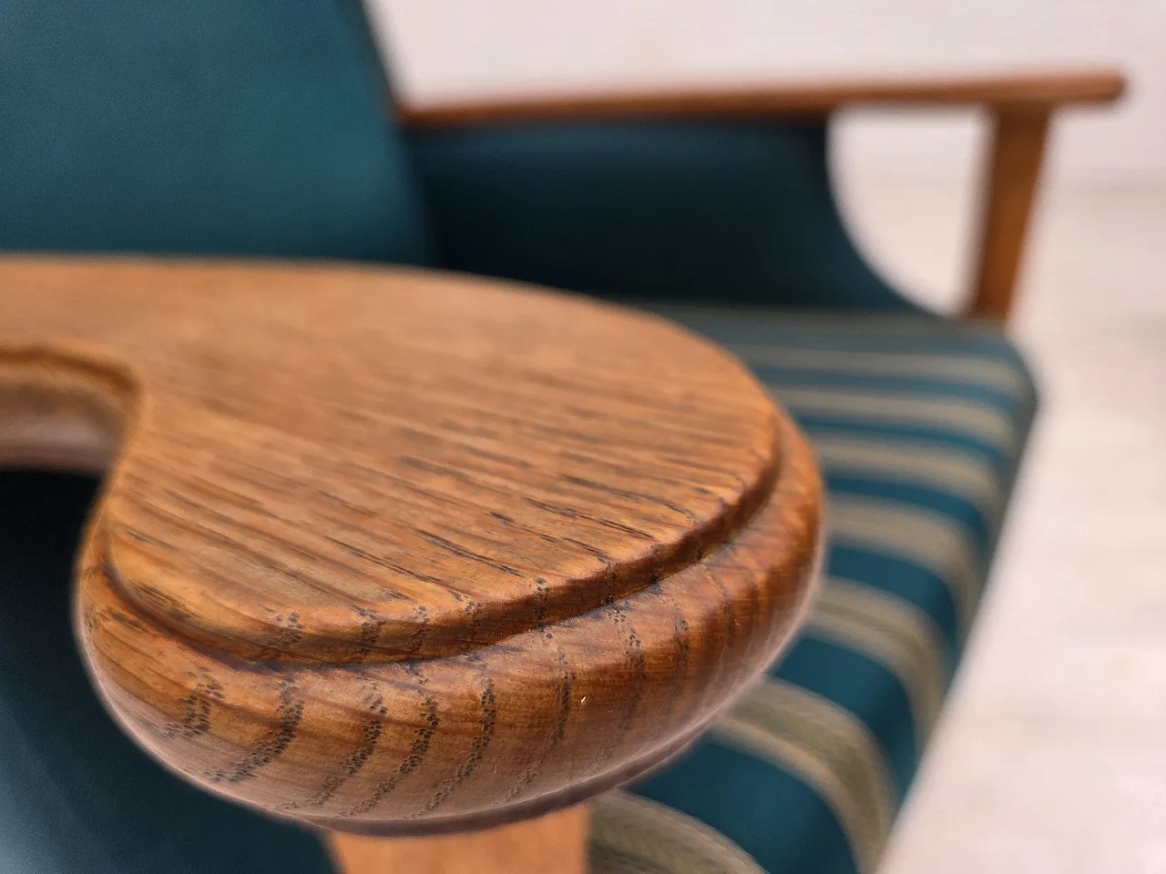 Danish highback armchair, furniture wool, oak wood, 1970s 3