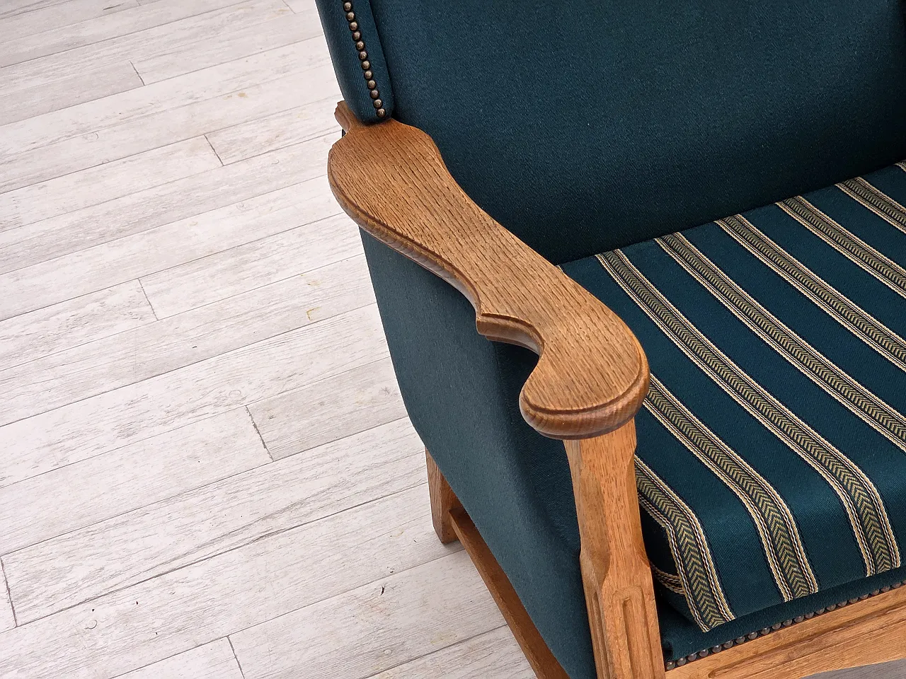 Danish highback armchair, furniture wool, oak wood, 1970s 7