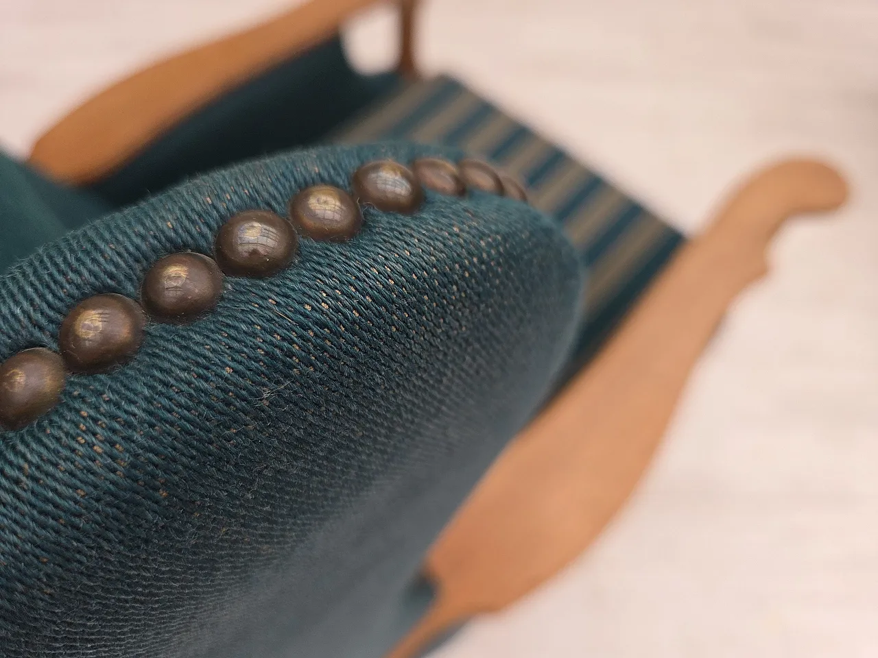 Danish highback armchair, furniture wool, oak wood, 1970s 10