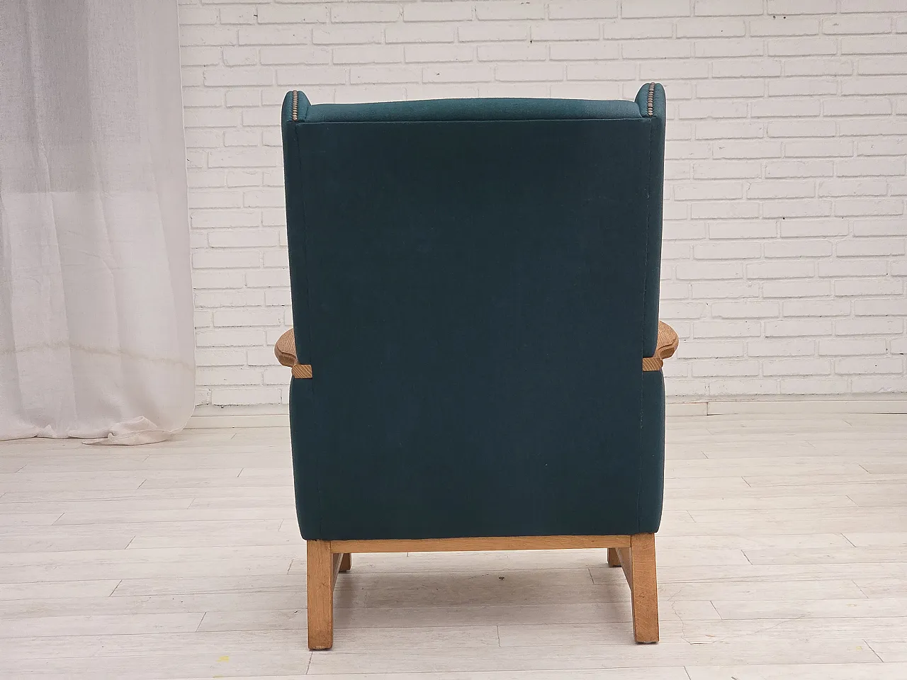 Danish highback armchair, furniture wool, oak wood, 1970s 11