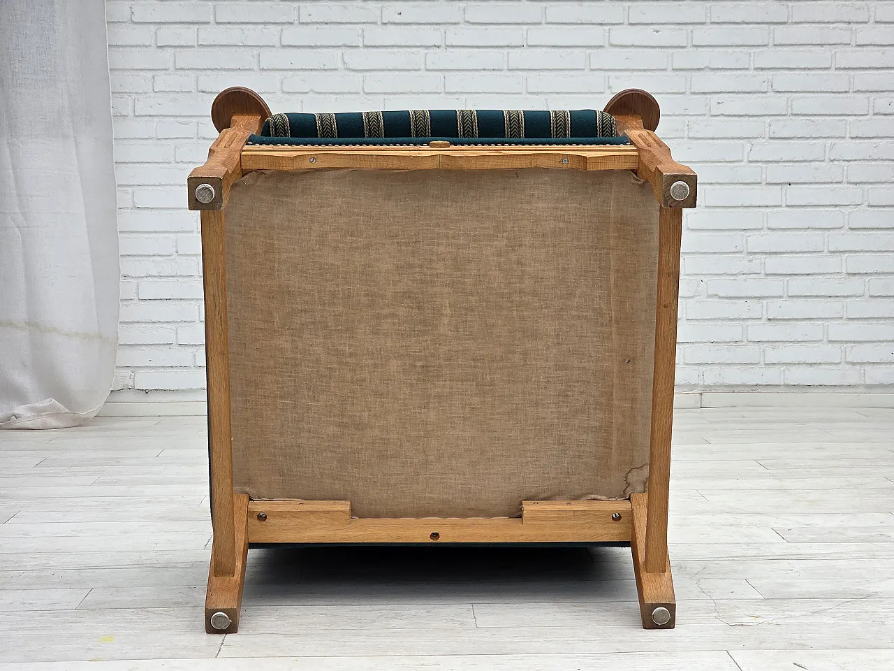 Danish highback armchair, furniture wool, oak wood, 1970s 16