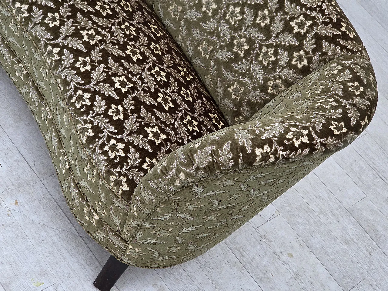 Danish curved 2-seater sofa, furniture velour, beech wood, 1960s 3