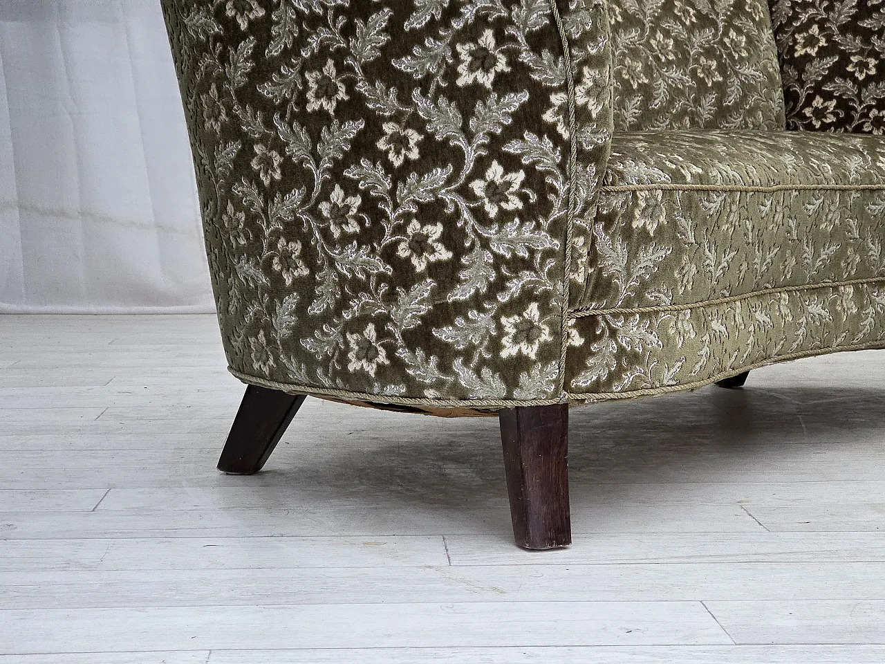 Danish curved 2-seater sofa, furniture velour, beech wood, 1960s 6