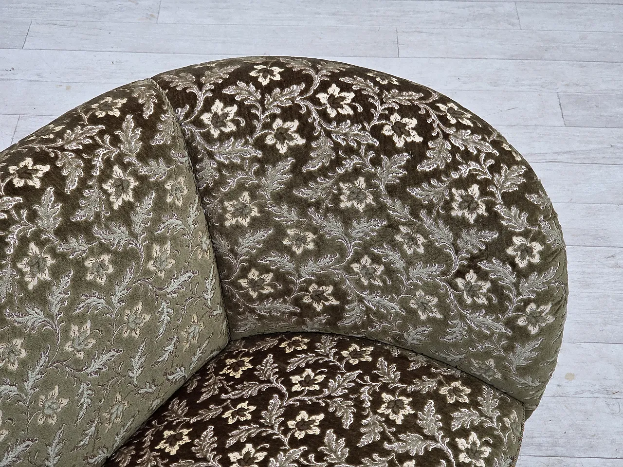 Danish curved 2-seater sofa, furniture velour, beech wood, 1960s 8