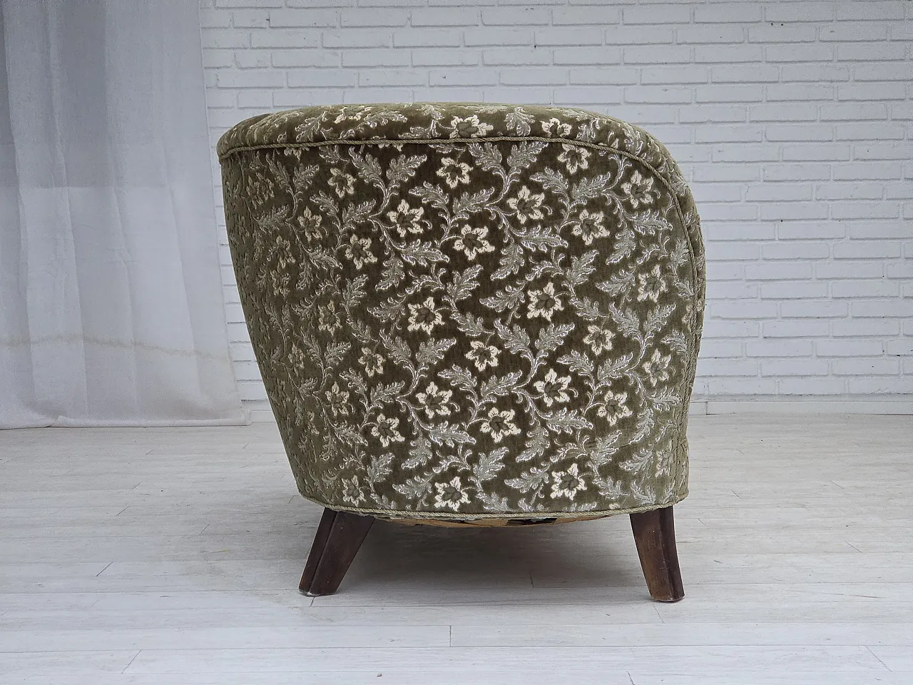 Danish curved 2-seater sofa, furniture velour, beech wood, 1960s 10